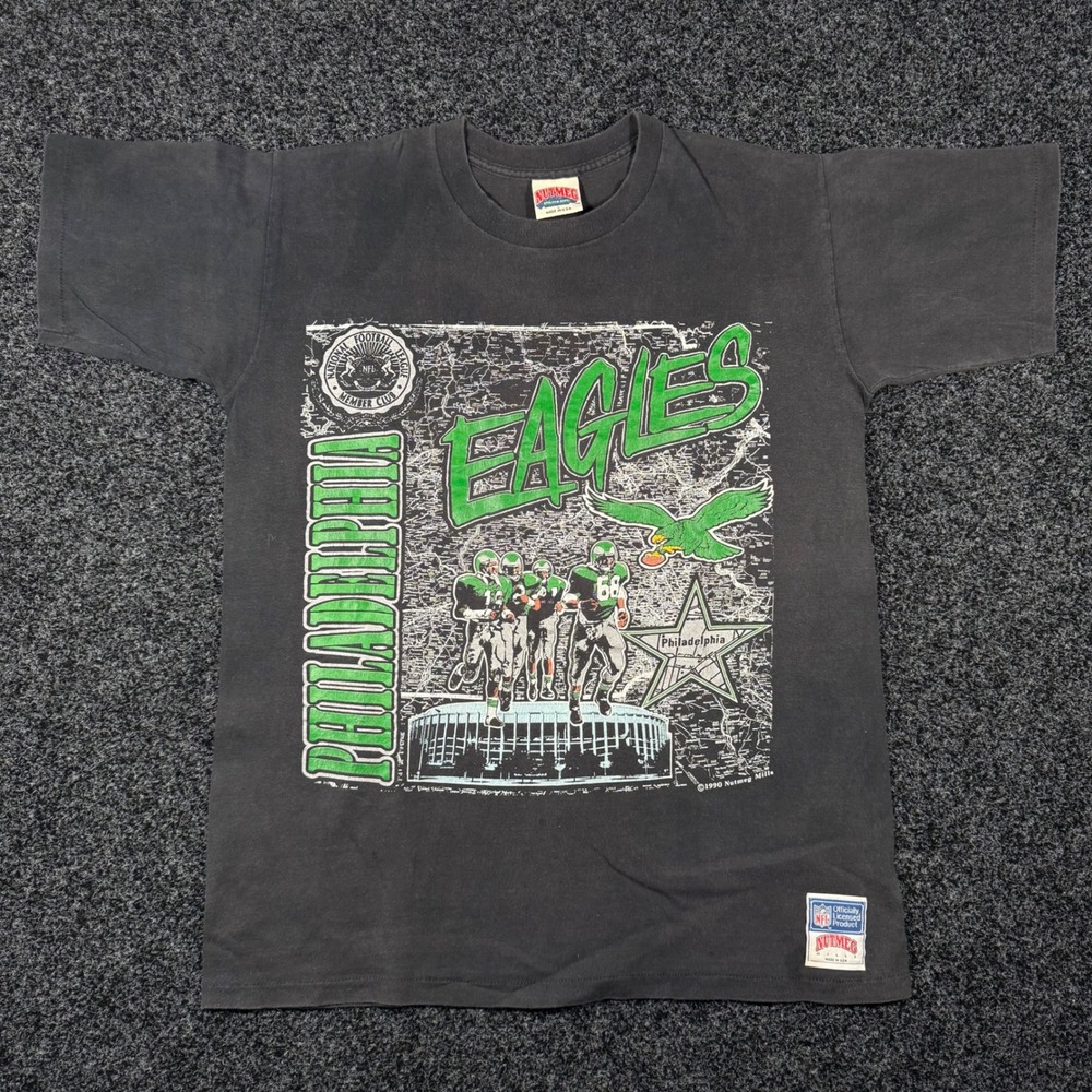 Vintage 1990 Philadelphia Eagles Nutmeg Mills T-Shirt Black Single Stitch Large